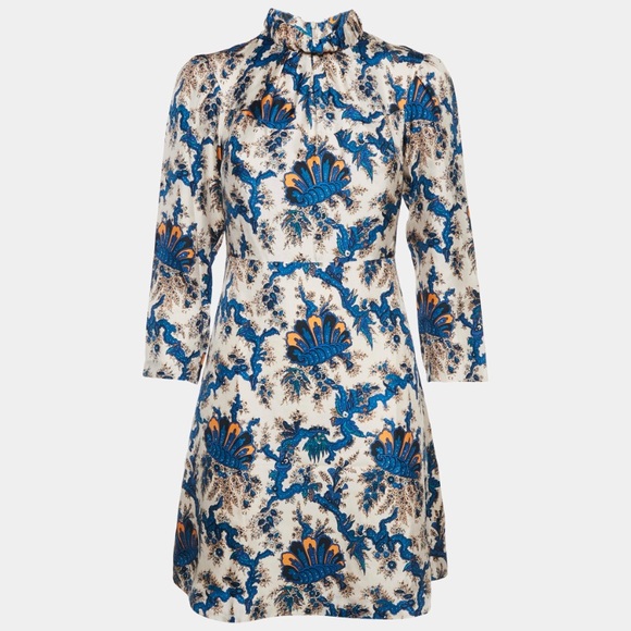 Sandro silky Blue Orange Patterned Long Sleeve Dress 1877 - Picture 1 of 14